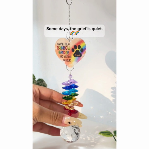 Pet Dog Cat Memorial Wish The Rainbow Bridge Had Visiting Hours Personalized Crystal Suncatcher With Aluminum Charm