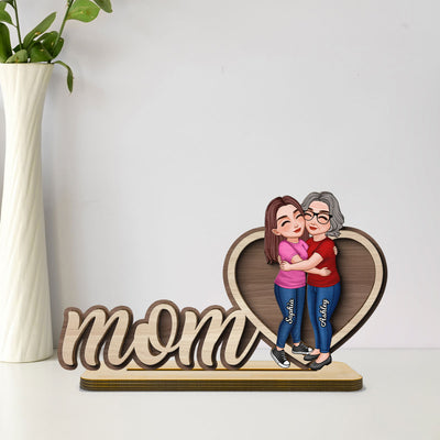 Mom Hugging Daughter Personalized 2-Layers Standing Wooden Plaque