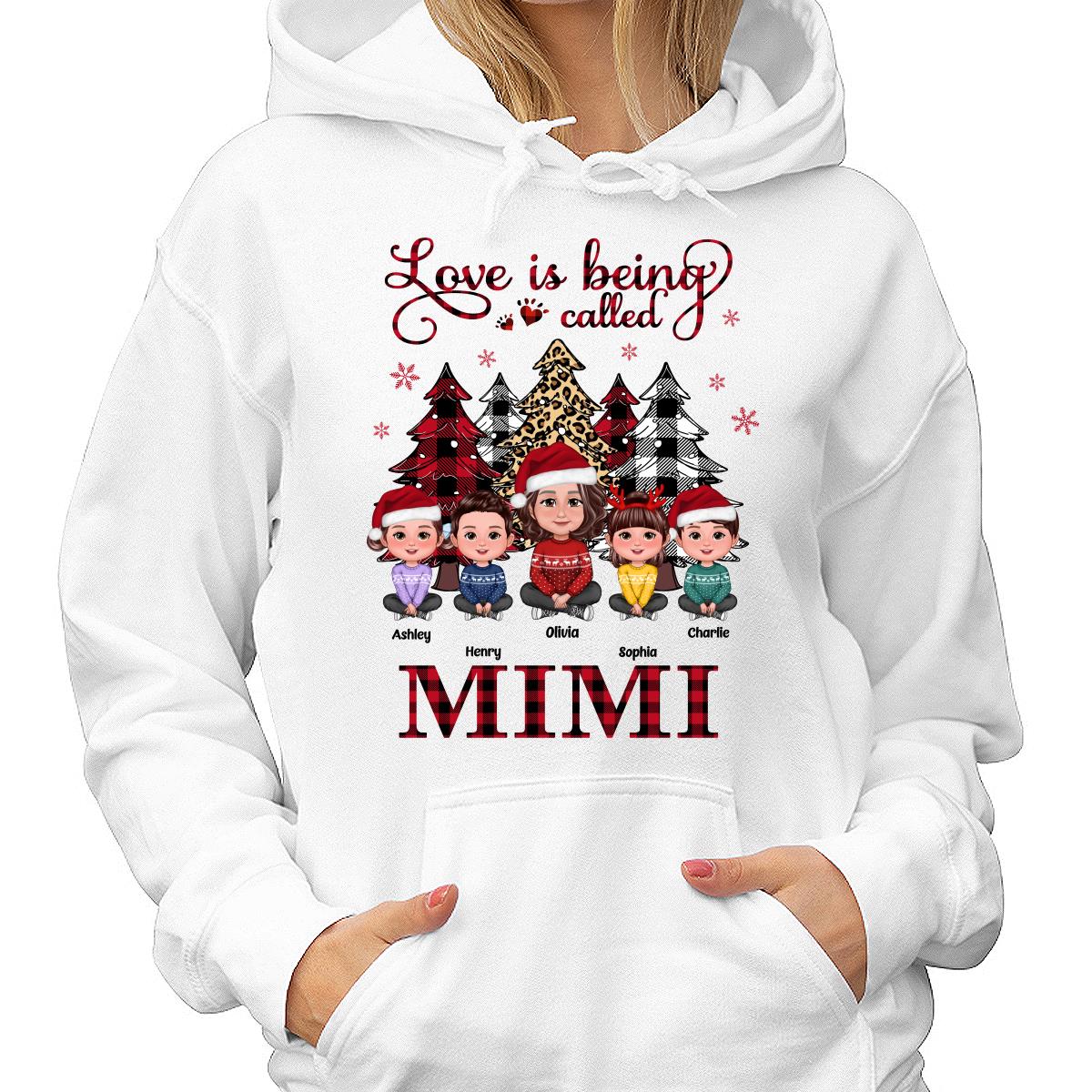 Leopard Checkered Pattern Christmas Tree Doll Grandma Grandkids Sitting Crossed Legs Personalized Shirt