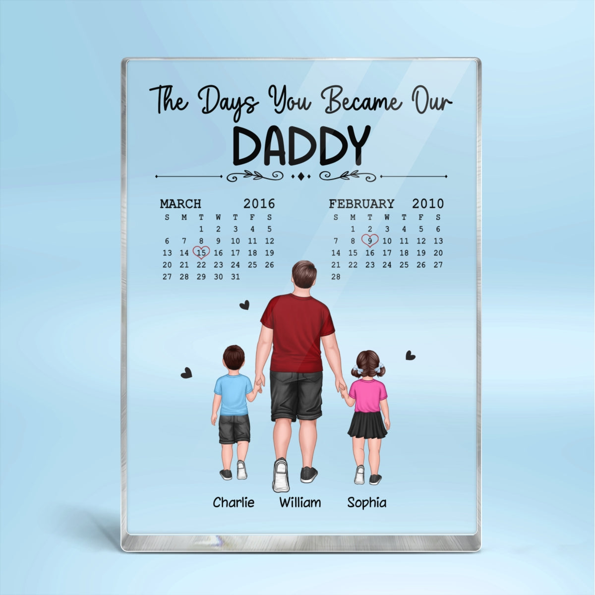 The Days You Became Our Dad Back View Walking Man & Kids Personalized Vertical Rectangle Acrylic Block Plaque