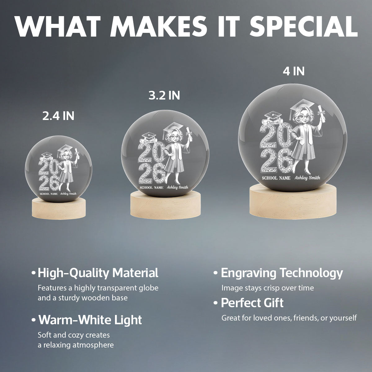 Class Of 2026 2027 Senior Glowing - Personalized Crystal Ball LED Night Light - Graduation Gift For Graduates, Daughter, Son