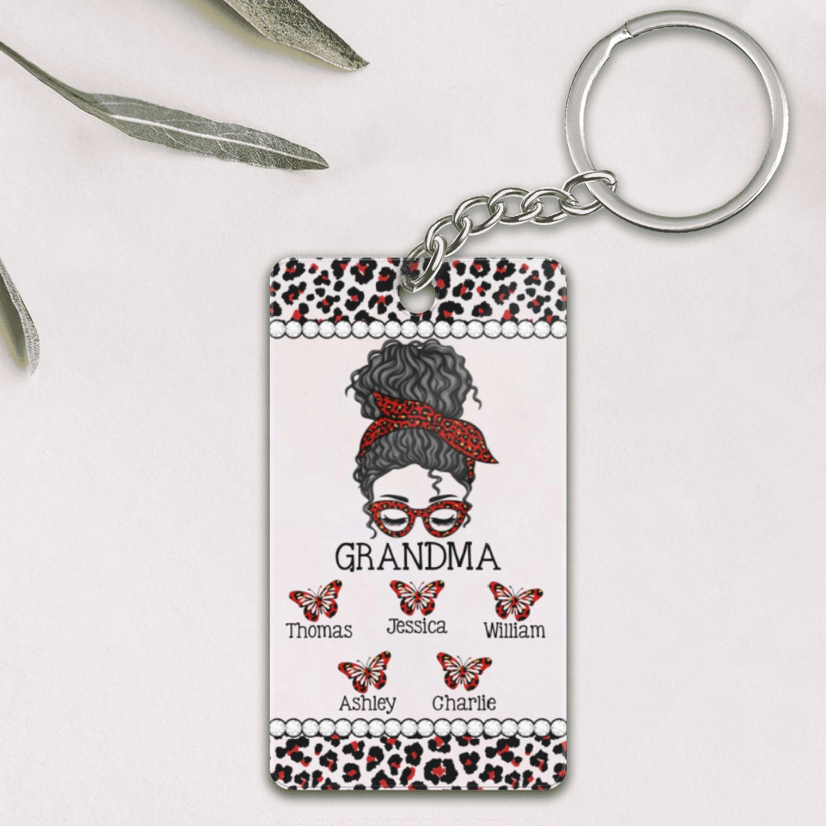 Messy Bun Grandma Mom Different Pattern Personalized Acrylic Keychain
