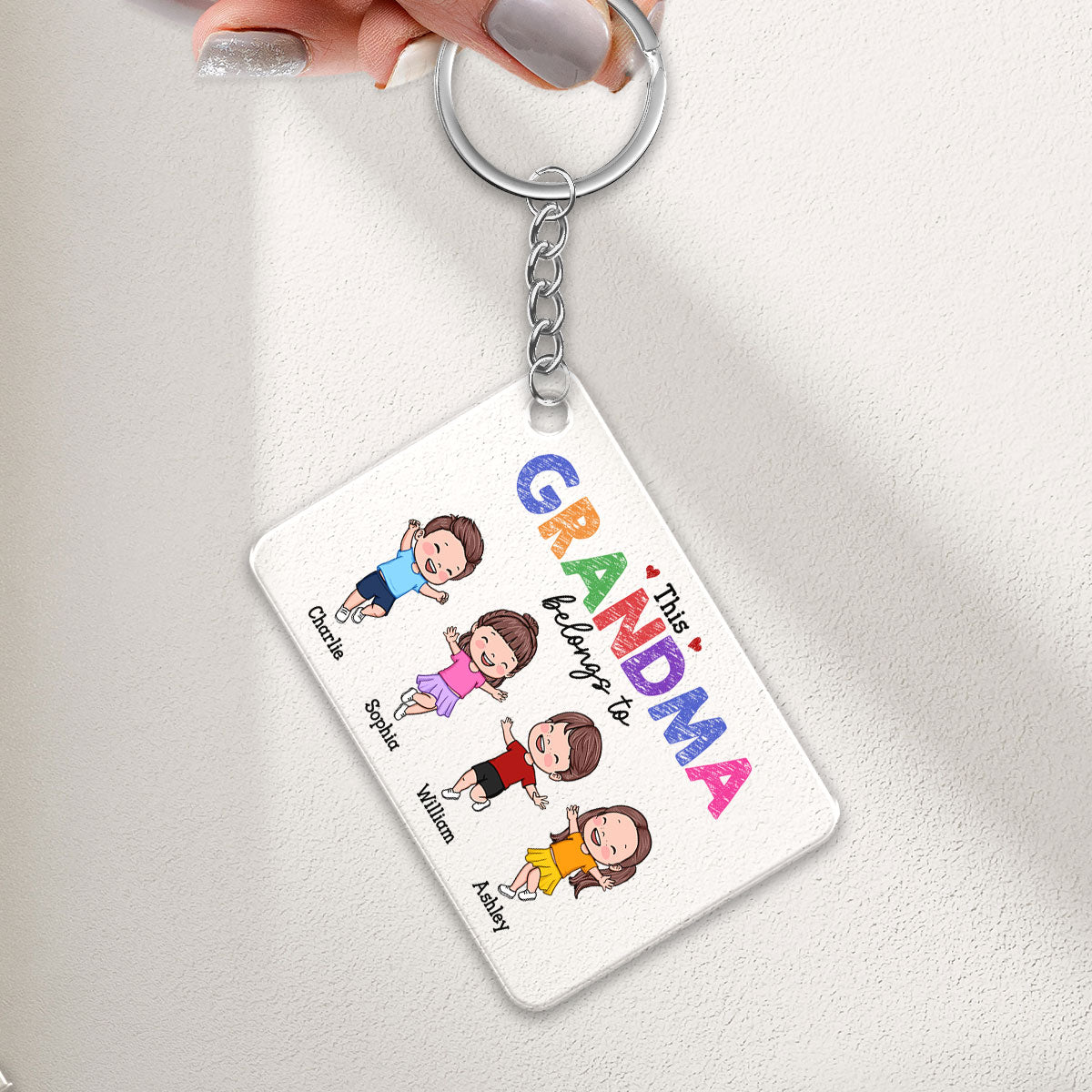 This Grandma Belongs To Happy Vector Kids Personalized Acrylic Keychain