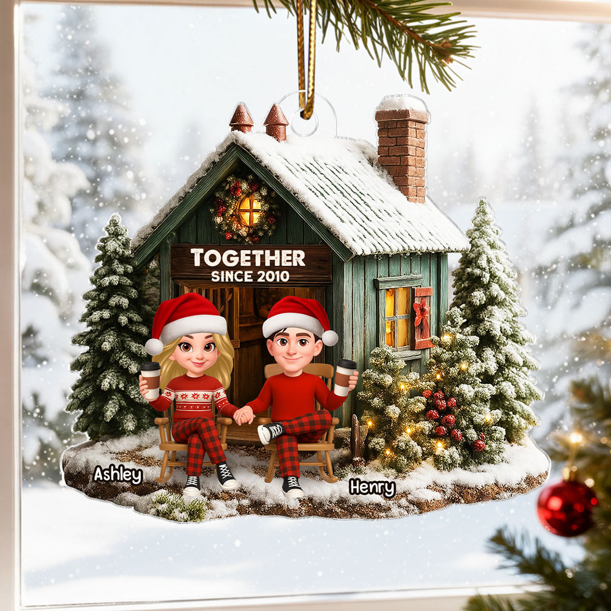 Rustic Farmhouse Couple You & Me We Got This - Personalized Acrylic Ornament - Christmas Gift for him, for her