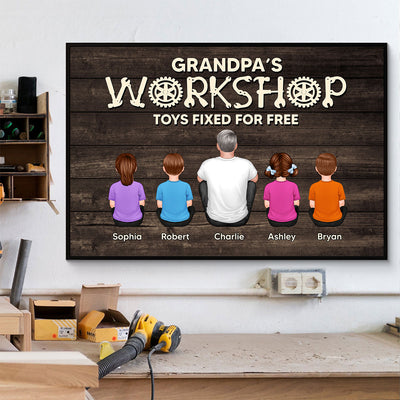 Dad Grandpa Workshop Garage Sitting Back View Personalized Poster, Meaningful Father's Day Gift for Dad, Gift for Husband