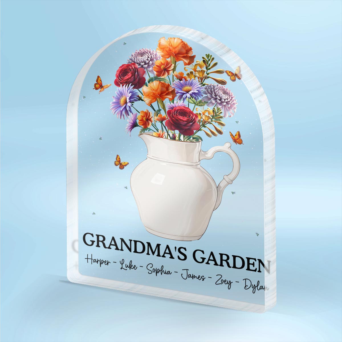 Grandma's Garden 3D Effect Birth Month Flower Vase Personalized Acrylic Block Plaque, Gift For Grandma