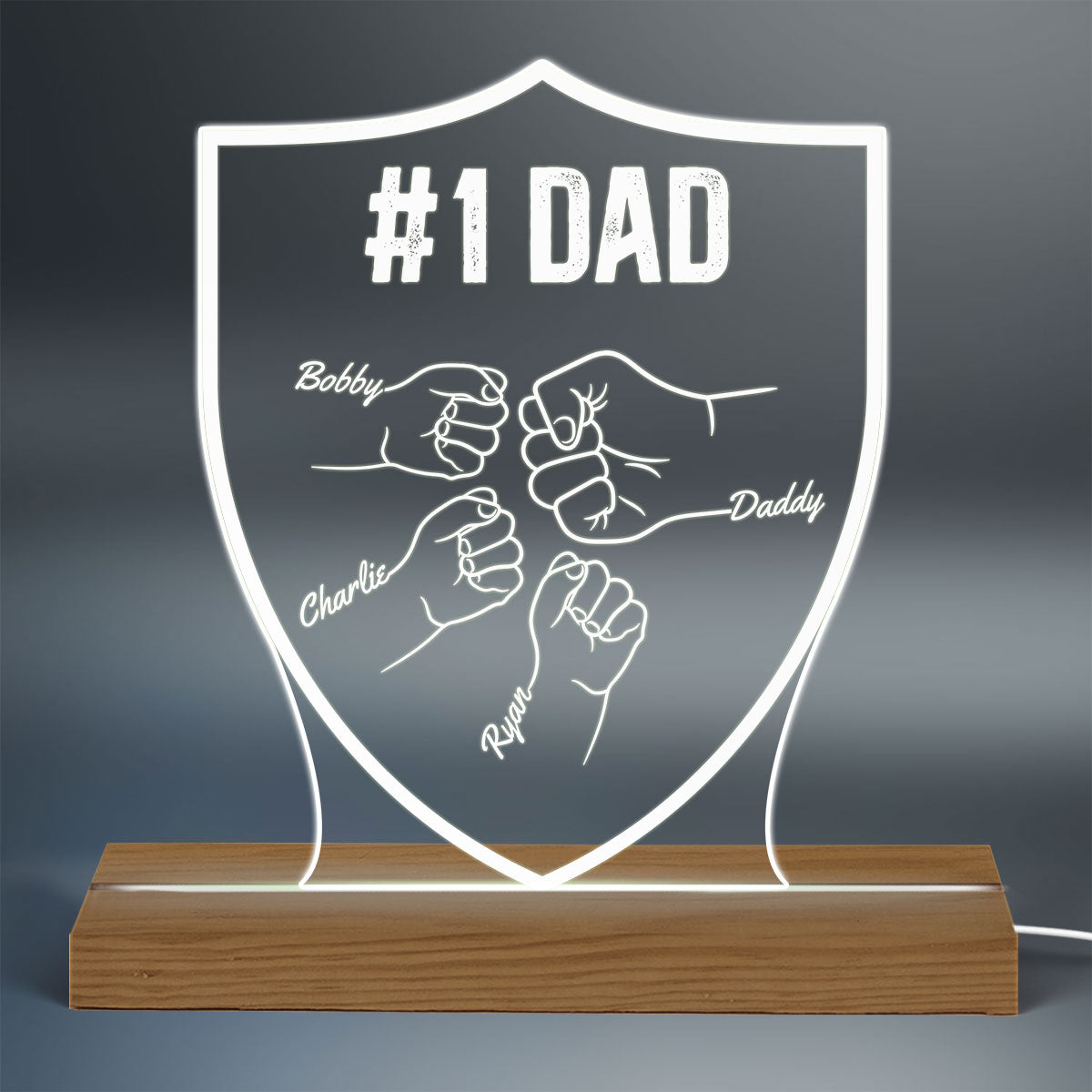 Dad Grandpa Fist Bump Personalized Custom Shaped Acrylic Plaque With LED Night Light