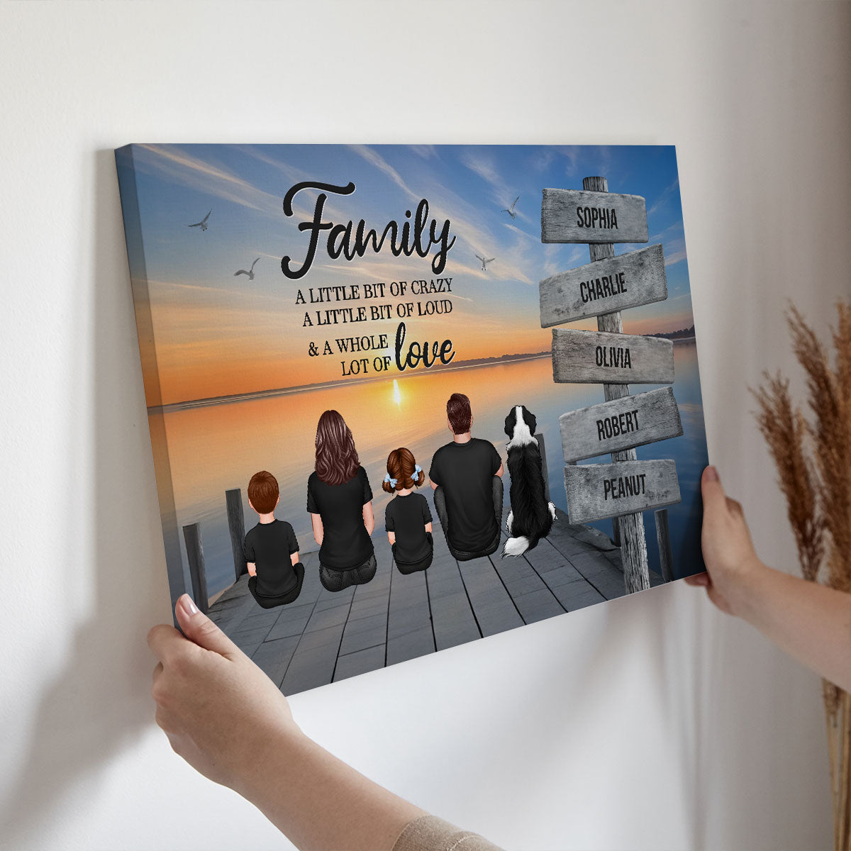 Family A Little Whole Lot of Love Sign Posts Personalized Wrapped Canvas, Heartfelt 2025 Father's Day Gift For Dad, Husband