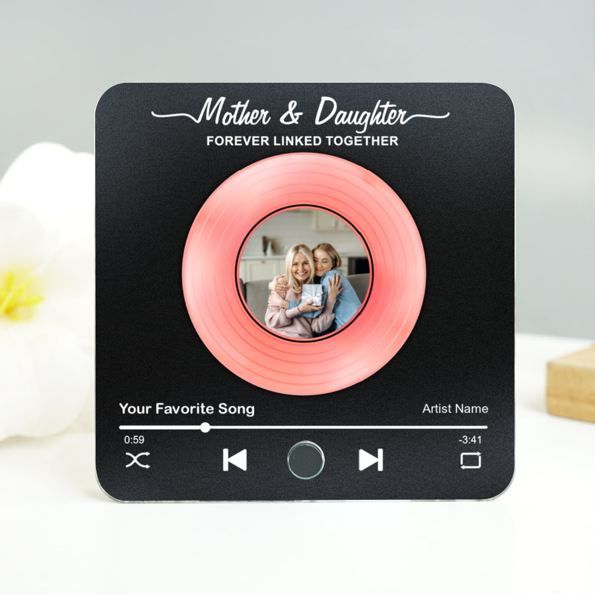 Mom & Daughter Vinyl Custom Photo Personalized Music Fridge Magnet, Perfect 2025 Gift For Mom