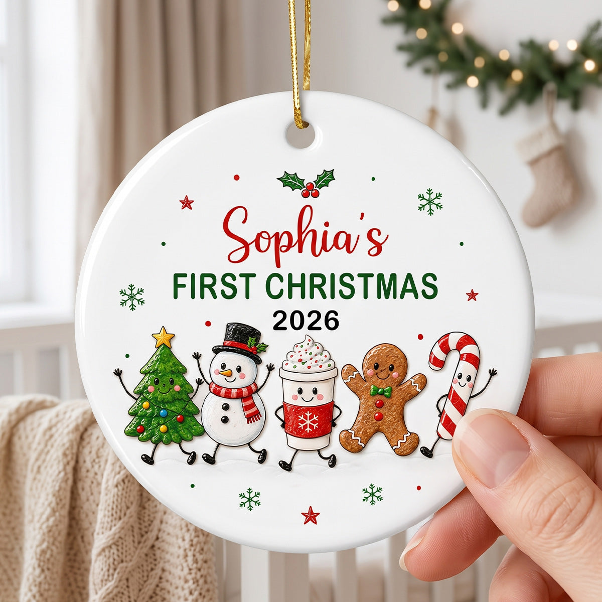 Cute Christmas Characters Baby’s First Christmas - Personalized Ceramic Ornament