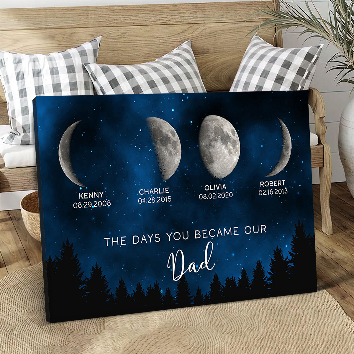 Galaxy Night Custom Birth Moon Phase The Days You Became Our Dad Personalized Wrapped Canvas