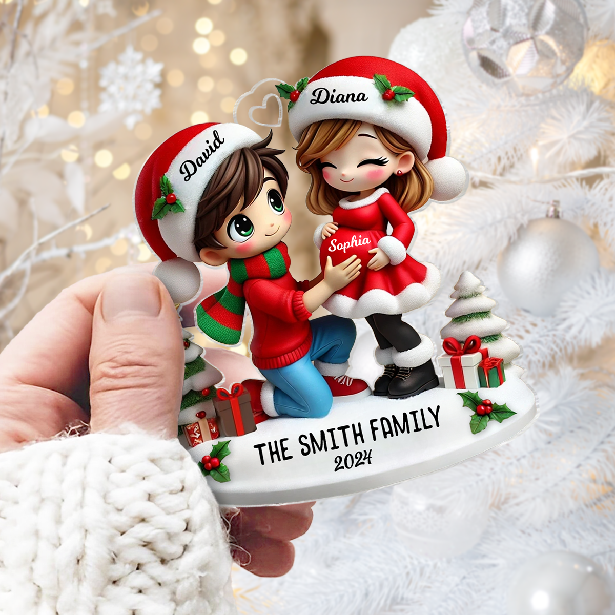 We Are Expecting A Baby Pretty Couple Personalized Acrylic Ornament, Christmas Gift for New Mom, New Dad, Pregnancy Announcement Gift