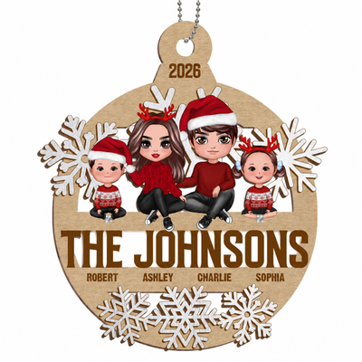 Snowflake Family Sitting Personalized Wooden Ornament