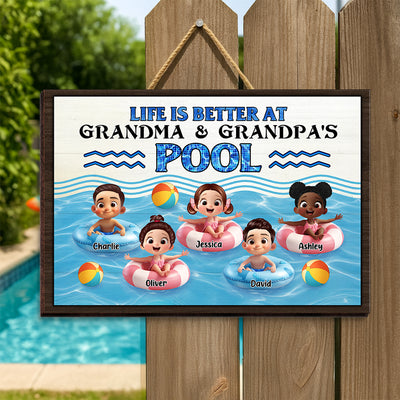 Life is Better at Grandma & Grandpa Pool Personalized Wooden Door Sign, Grandchildren Welcome Sign, Summer Sign