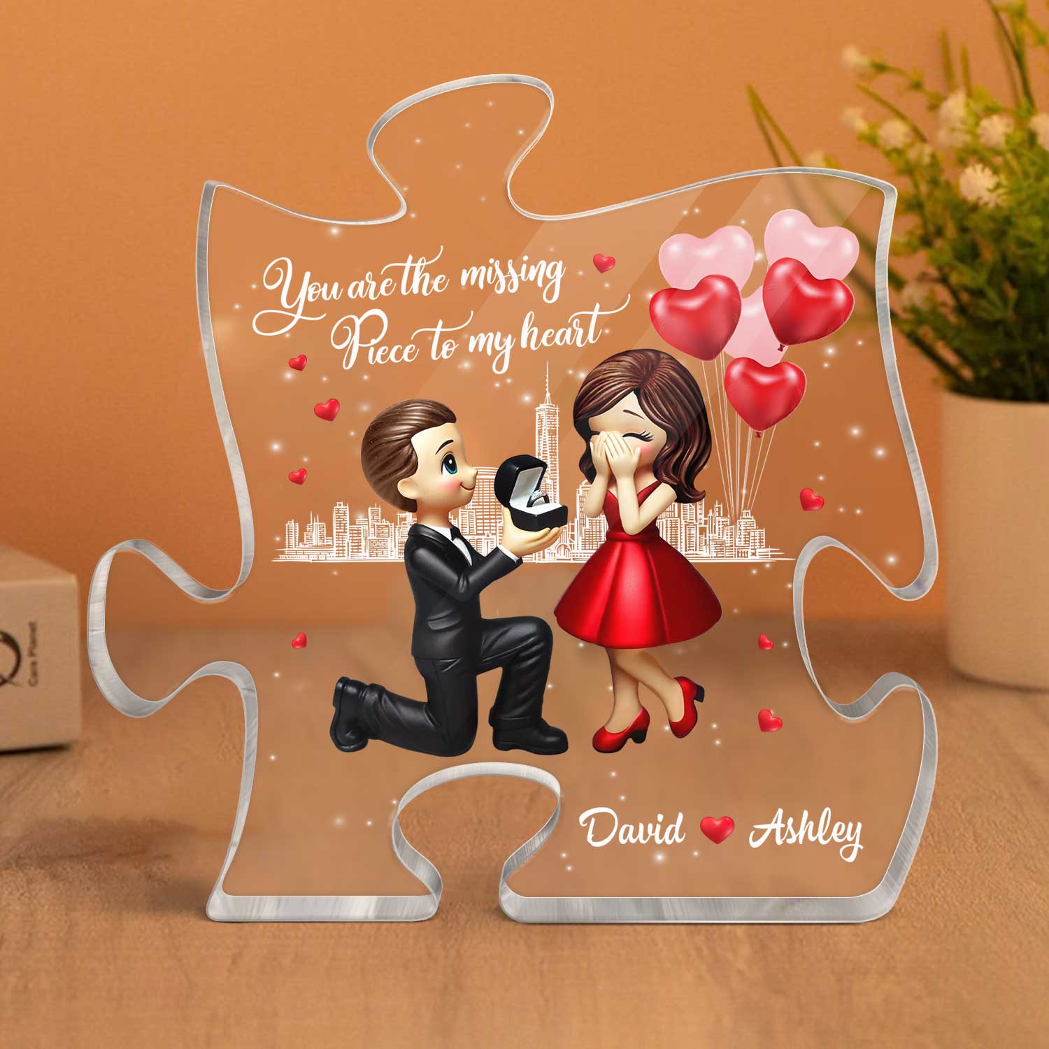 The Missing Piece To My Heart Personalized Puzzle Acrylic Plaque, Marriage Proposal Engagement  Gift For Him, For Her