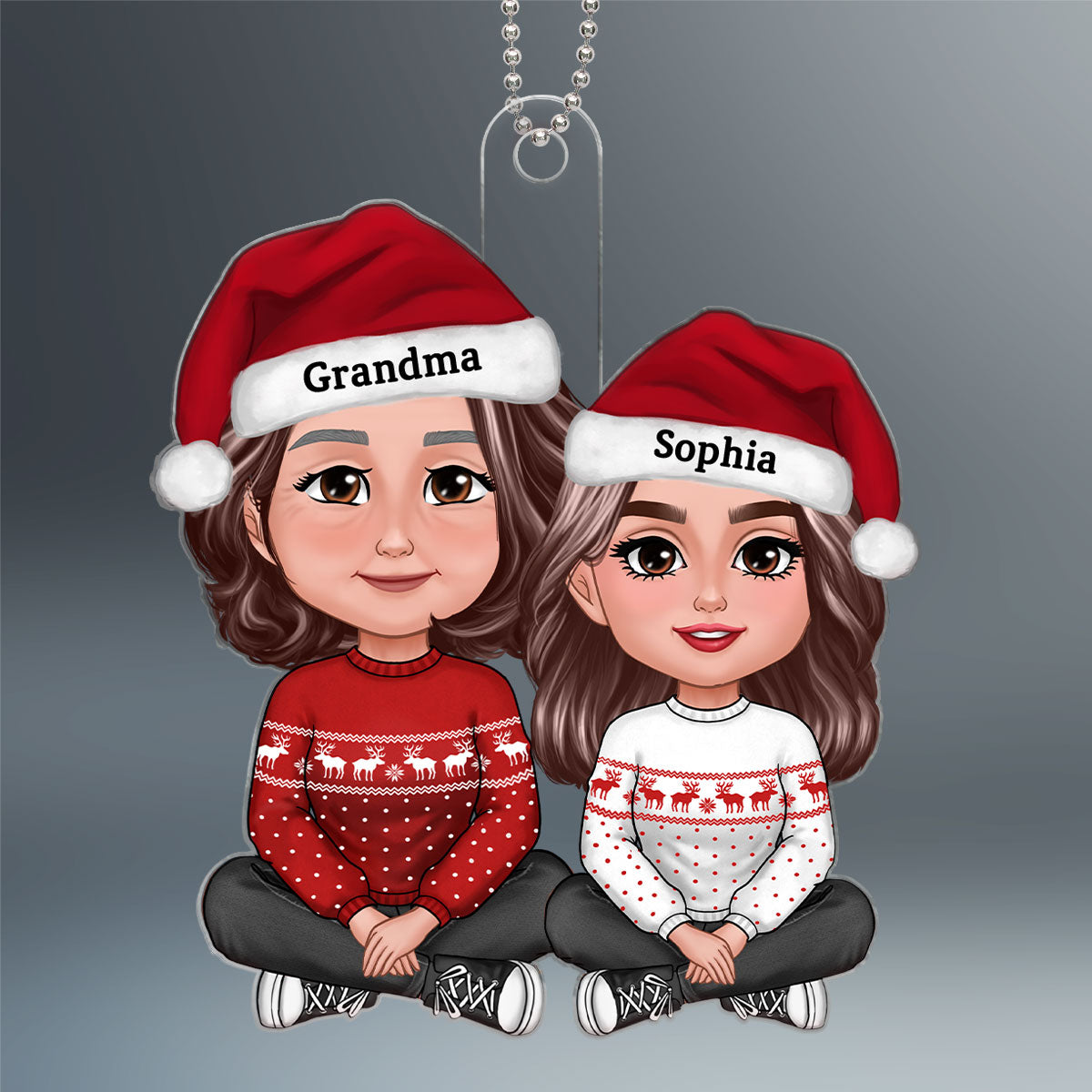 Grandma & Teen Grandkids Crossed Legs Christmas Gift Personalized Acrylic Ornament