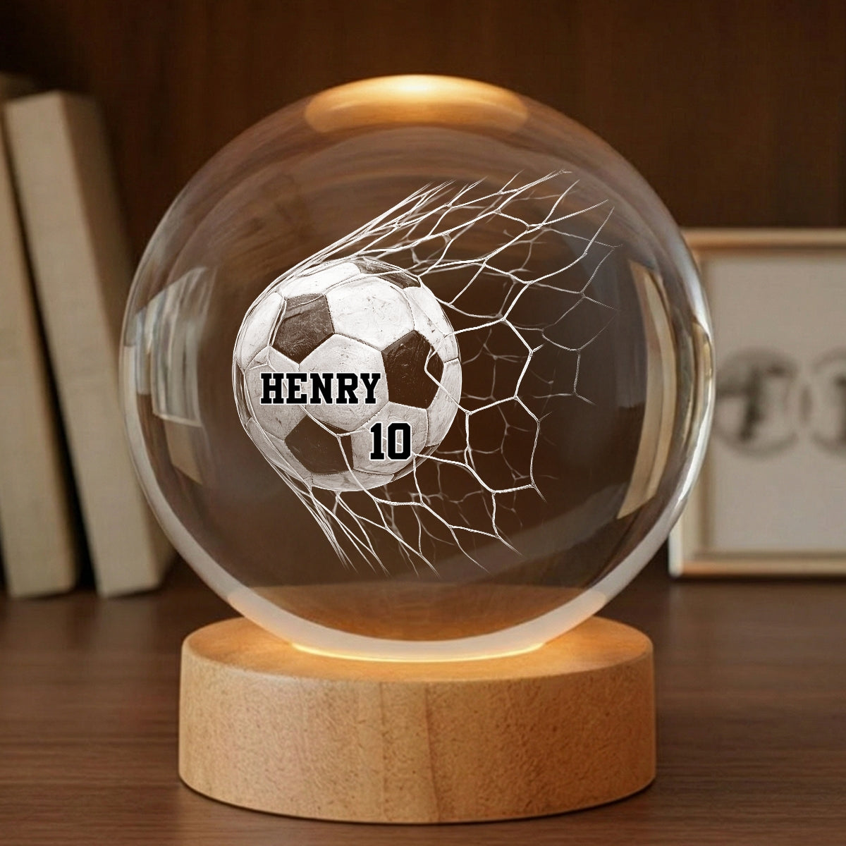 Proud Soccer Player Custom Name And Number - Personalized Crystal Ball - Christmas Gift For Teenagers, Soccer Players, Soccer Lovers, Daughter, Granddaughter, Son, Grandson