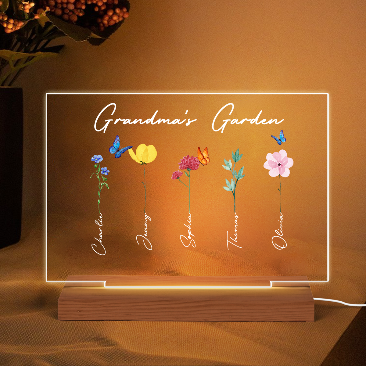 Family Watercolor Flowers Personalized Custom Shape LED Night Light