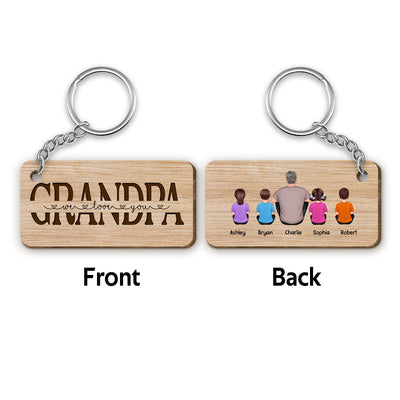 Best Grandpa Ever Back View Man Kids Dog Cat Personalized Wooden Keychain
