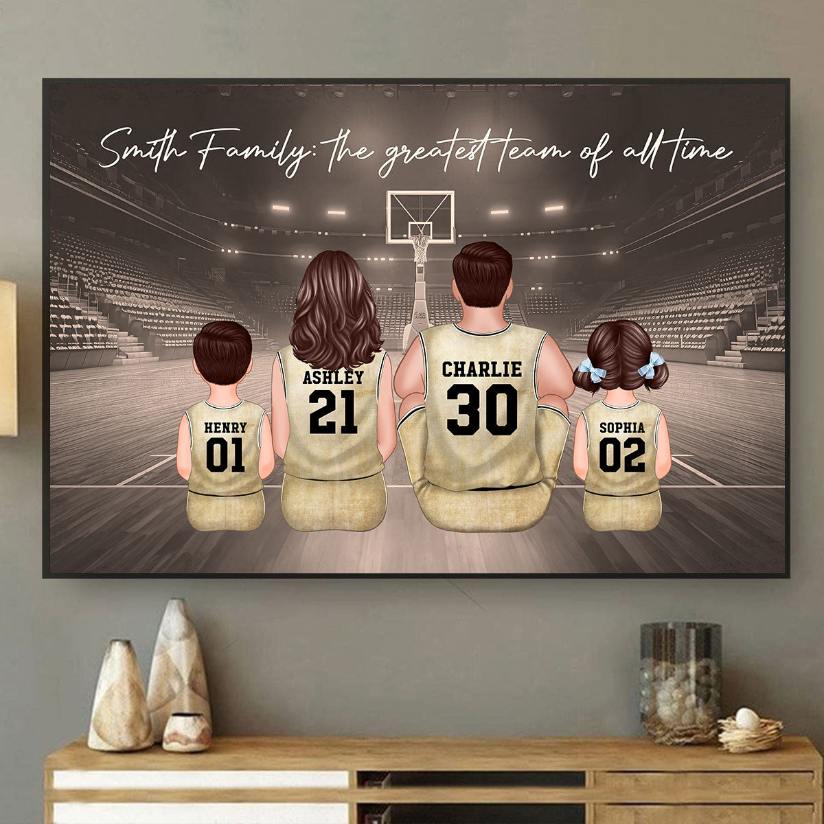 Retro Basketball Family Sitting Personalized Poster, Meaningful Father's Day Gift for Dad, Gift for Husband