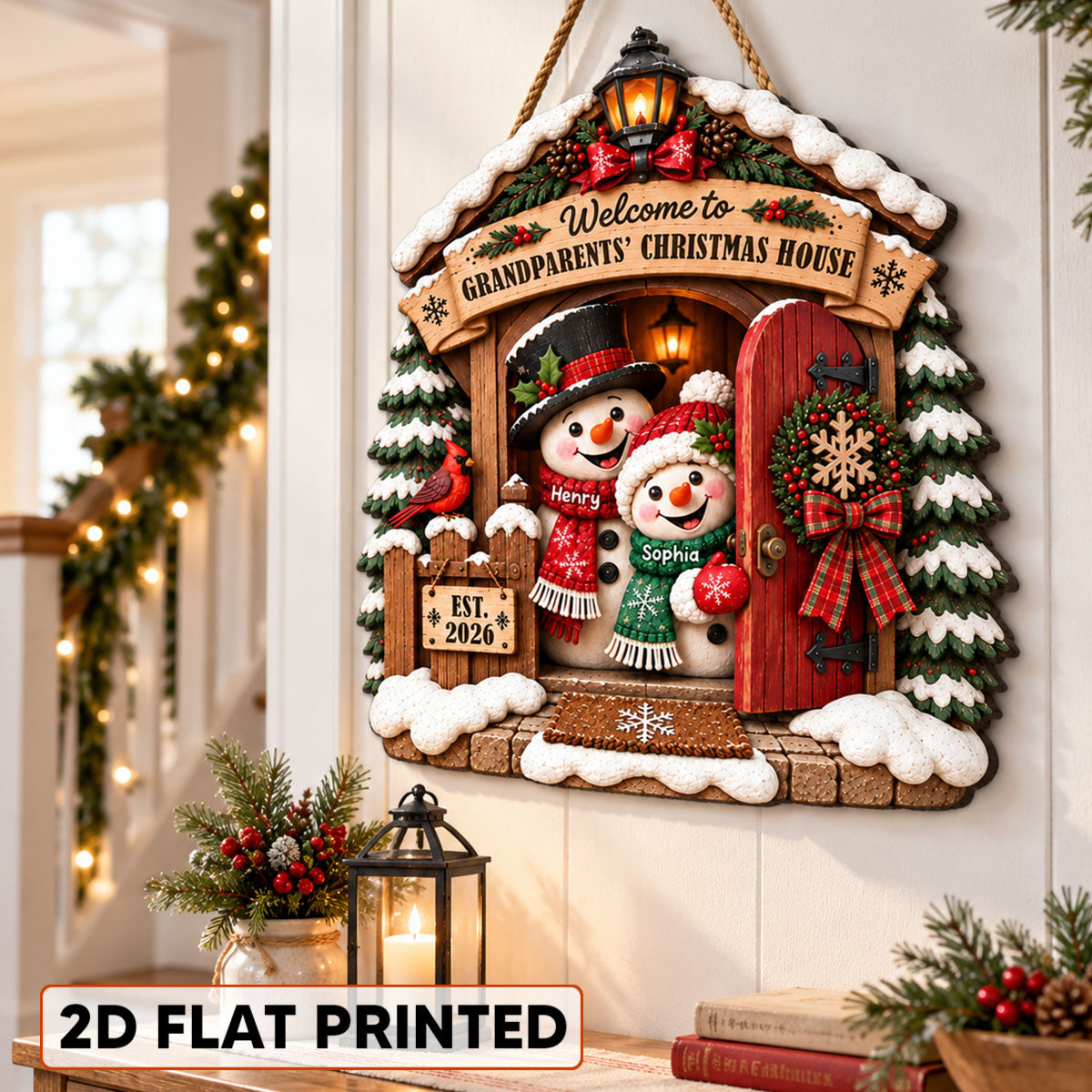 Grandpa Grandma's Christmas House - Personalized Wood Sign - Christmas Decoration For Porch, Window, Door