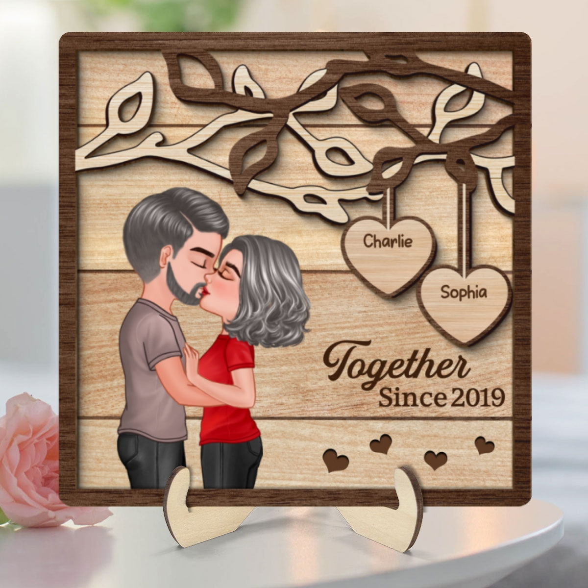 Couple Kissing Under Tree Personalized 2-Layer Wooden Plaque,  Gift for Him, Gift for Her