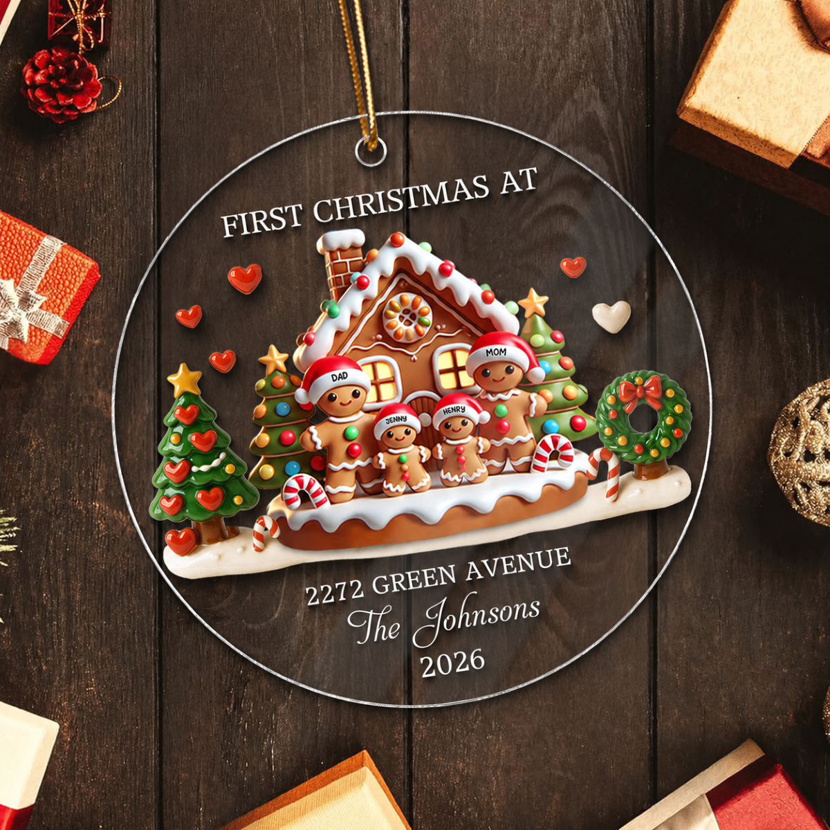 First Christmas New Home 3D Effect Gingerbread Family House - Personalized Acrylic Ornament