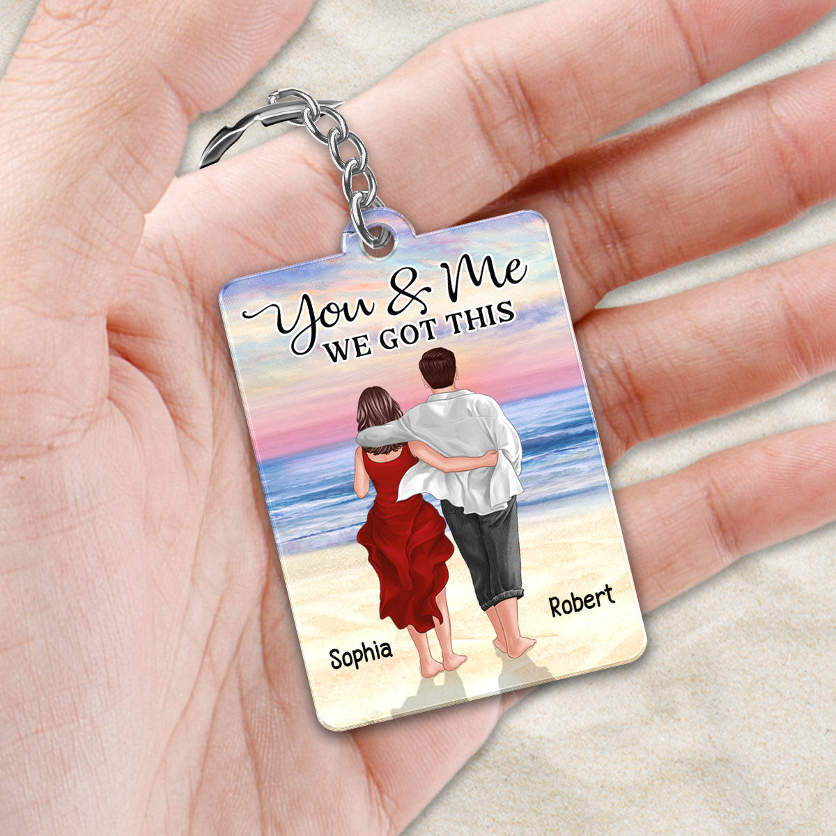 Couple Walking At Beach Back View Favorite Song Scannable QR Code Personalized Acrylic Keychain