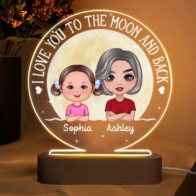Grandma & Grandkids Love To The Moon Personalized Circle Acrylic Plaque With LED Night Light