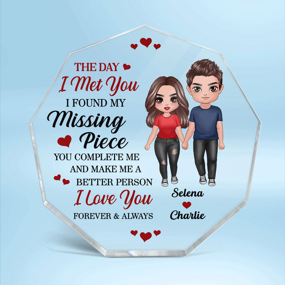 Doll Couple Standing Found My Missing Piece Gift For Him For Her Personalized Nonagon Acrylic Plaque