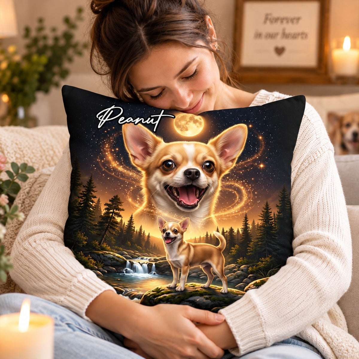 Dog Howling to the Moon - Personalized Pillow - Gift for Dog, Cat Lovers, Pet Memorial Gift
