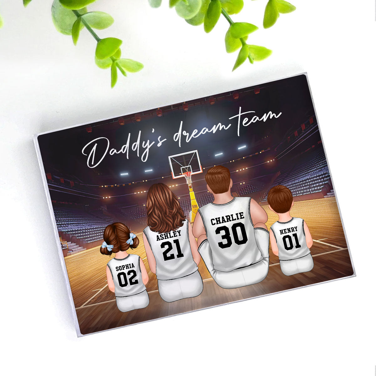 Daddy's Team Basketball Family Sitting Personalized Acrylic Block, Unique Father's Day Gift for Dad, Gift for Husband