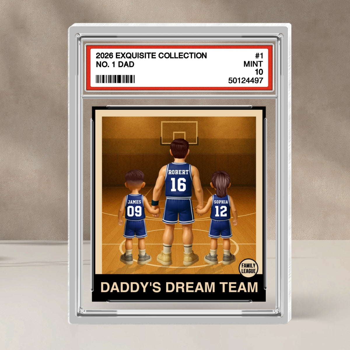 Basketball No. 1 Dad Man & Kids Trading Card Style - Personalized Acrylic Block Plaque