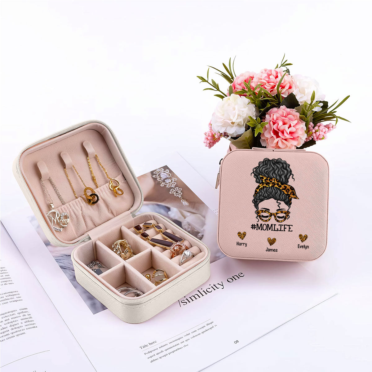 Mom Life Messy Bun Personalized Jewelry Box, Gift For Mom, Grandma