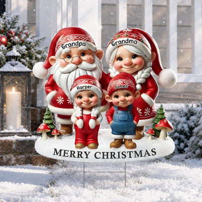 Christmas Gnome Grandpa Grandma Grandparents Grandkids - Personalized Yard Sign - Christmas Decor For Grandparents
