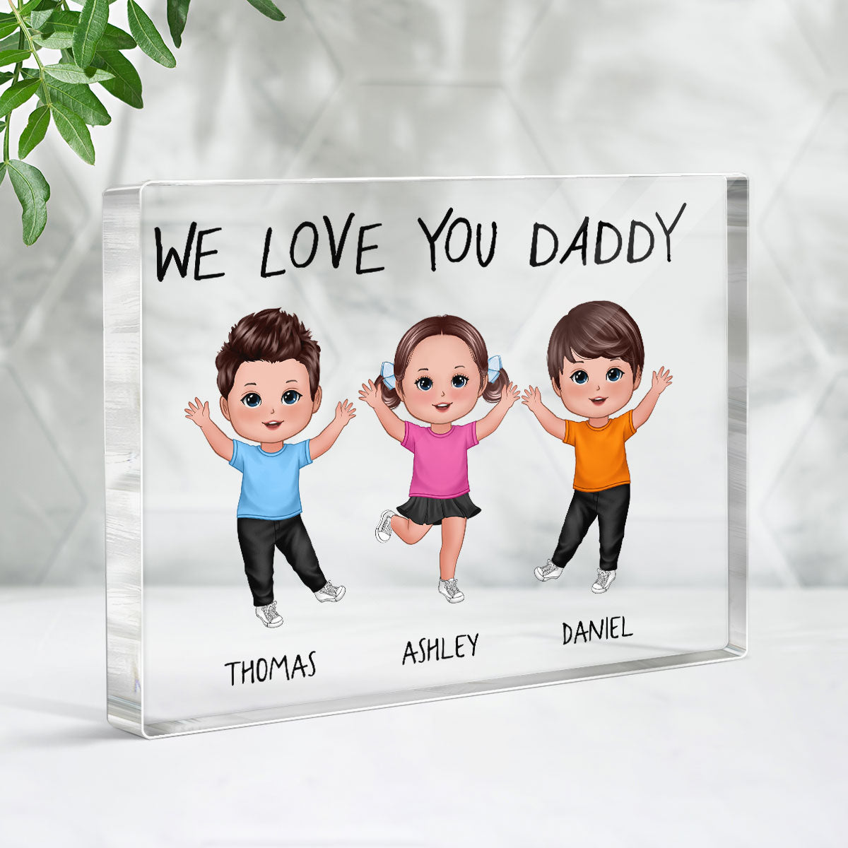 We Love You Daddy Grandpa Happy Doll Kids Father‘s Day Gift Personalized Horizontal Rectangle Acrylic Block Plaque