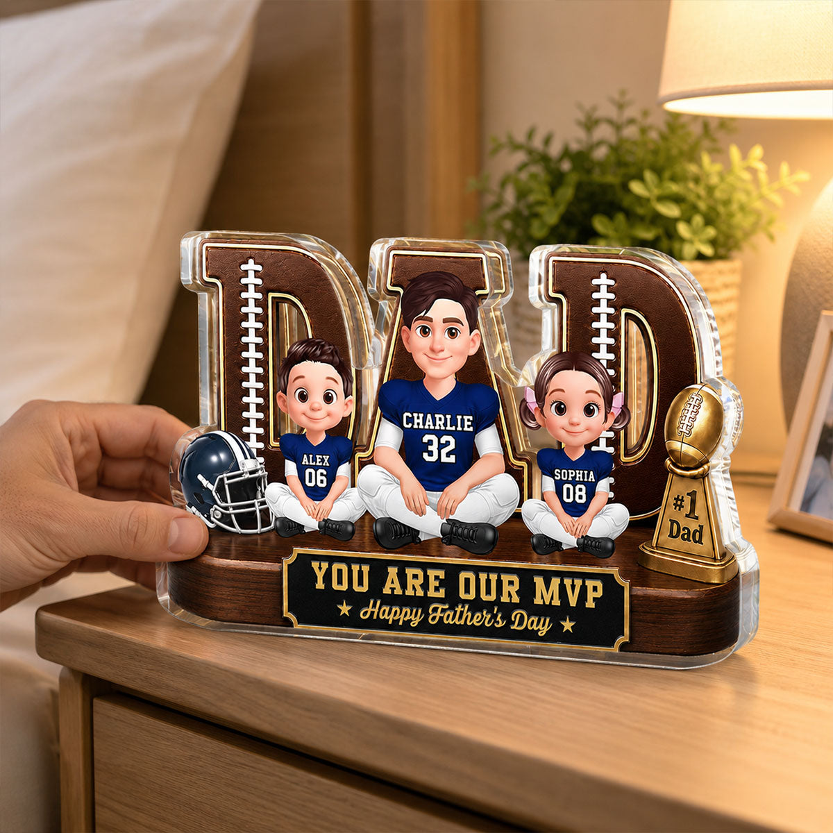 American Legend Football Family Daddy's Dream Team - Personalized Acrylic Block Plaque - Father's Day Gift For Dad, Husband
