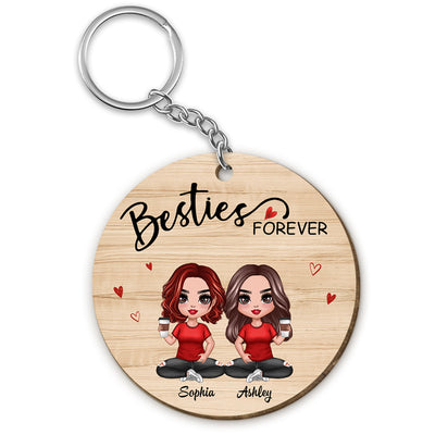 Doll Besties Sisters Sitting Personalized Wooden Keychain