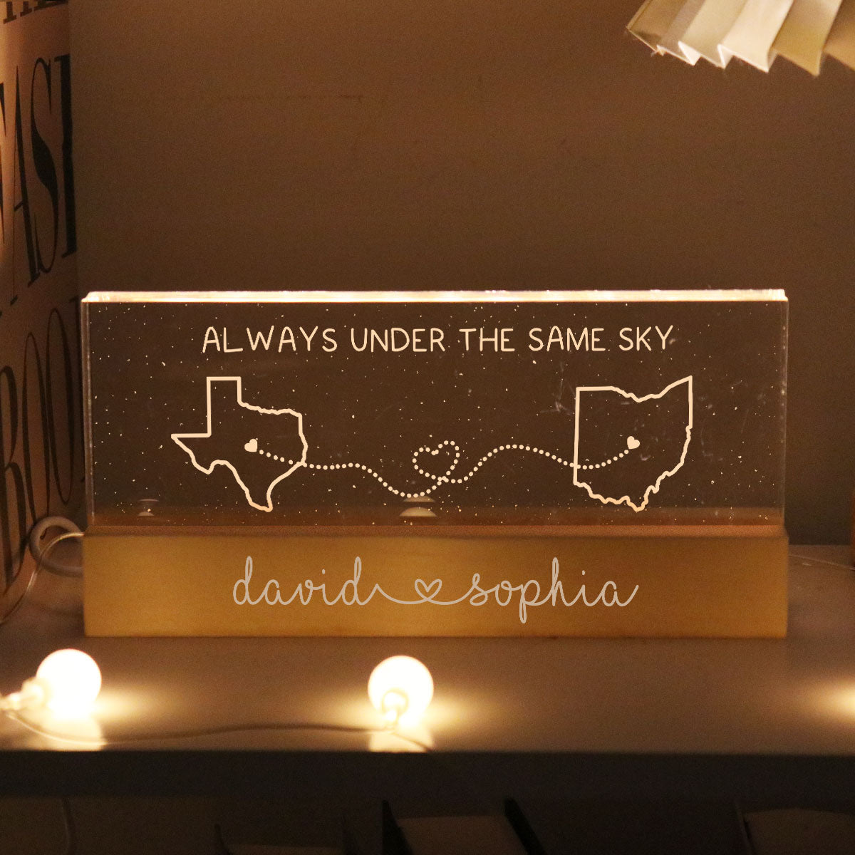 Long Distance Couple State Maps Personalized Acrylic Block LED Night Light, Gift For Him, For Her, Boyfriend, Girlfriend