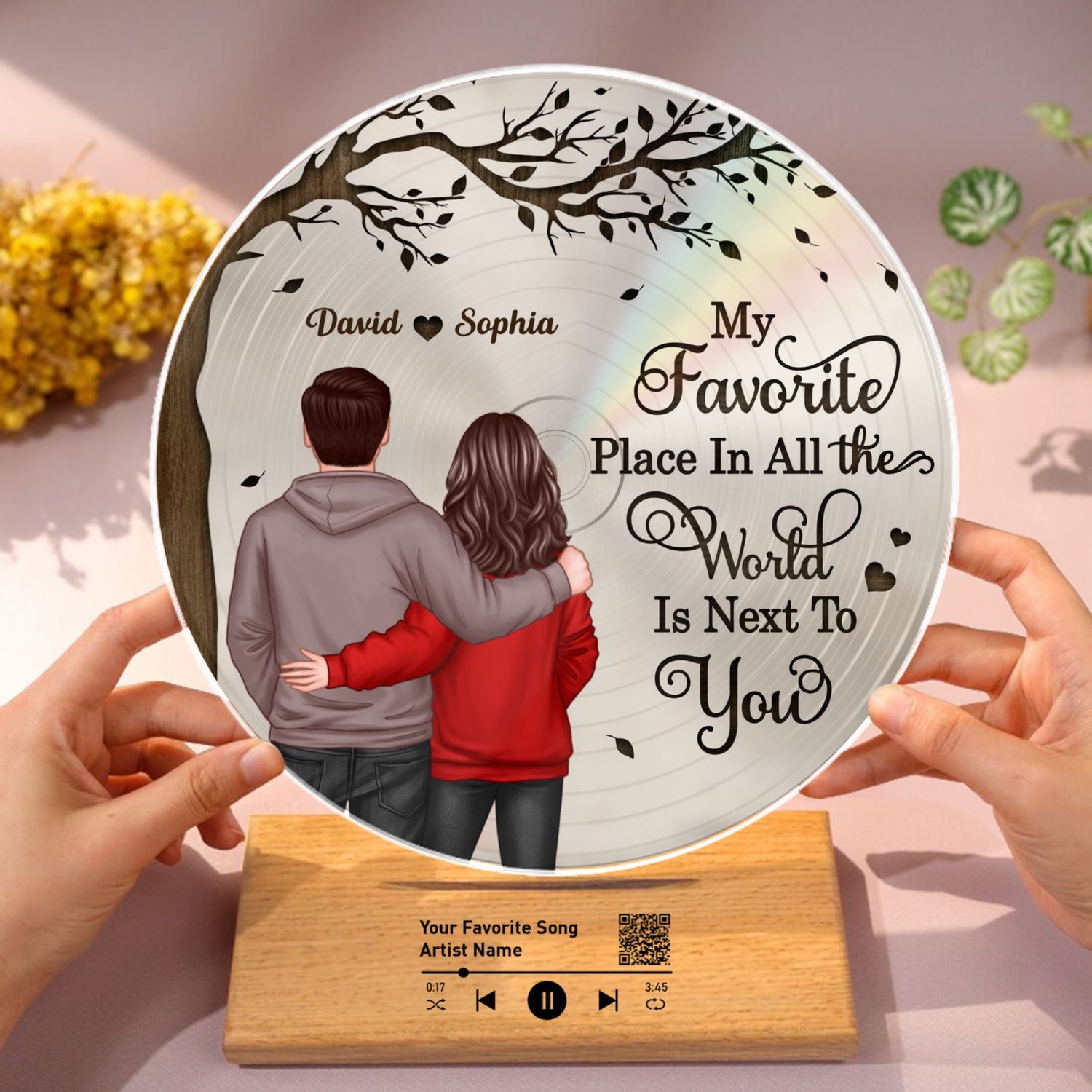 Favorite Place In The World Couple Back View Personalized Vinyl Record, Gift For Him, For Her, Scannable QR Code