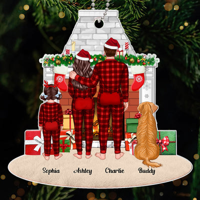 Pajamas Family Standing Fireplace Christmas Personalized Acrylic Ornament