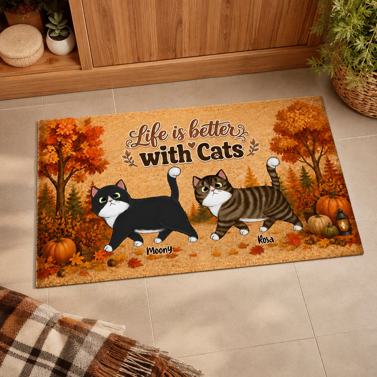 Walking Cat Fall Season - Personalized Doormat - Fall Season Decor Gift, Gift For Cat Lovers