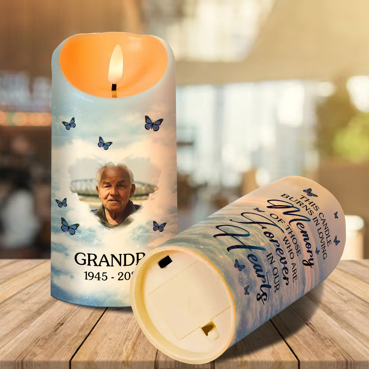 This Candle Burns In Loving Memory Sky Photo Upload Memorial Personalized LED Candle