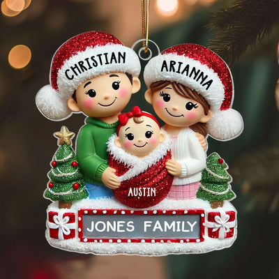 Personalized New Parents Baby in Red Swaddle Christmas Acrylic Ornament, Gift for New Mom New Dad, Baby Newborn Gift