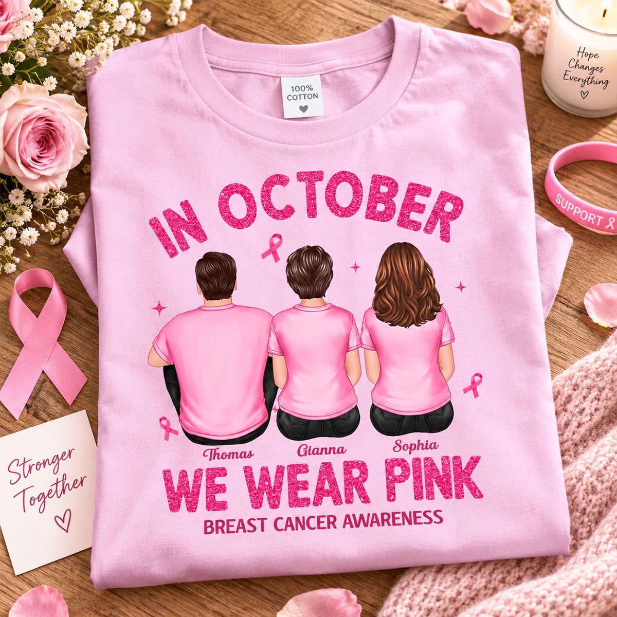 In October We Wear Pink - Personalized Shirt - Breast Cancer Awareness Support
