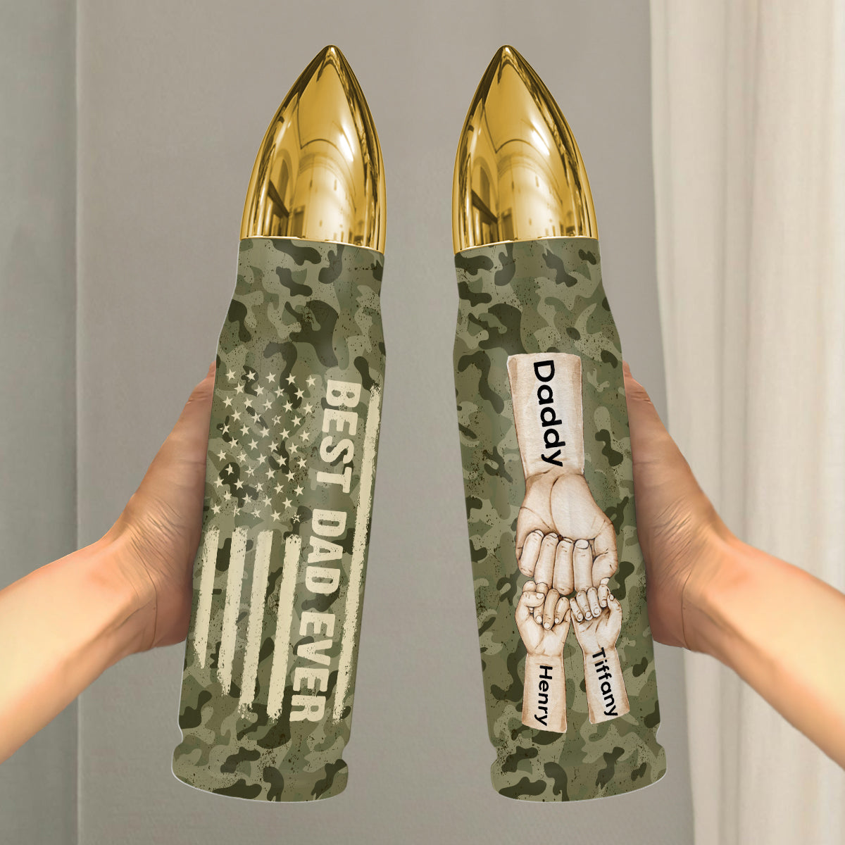 Best Dad Grandpa Ever Fist Bump Camouflage Nation Flag Personalized Bullet Tumbler, Gift For Dad, Grandpa, Husband
