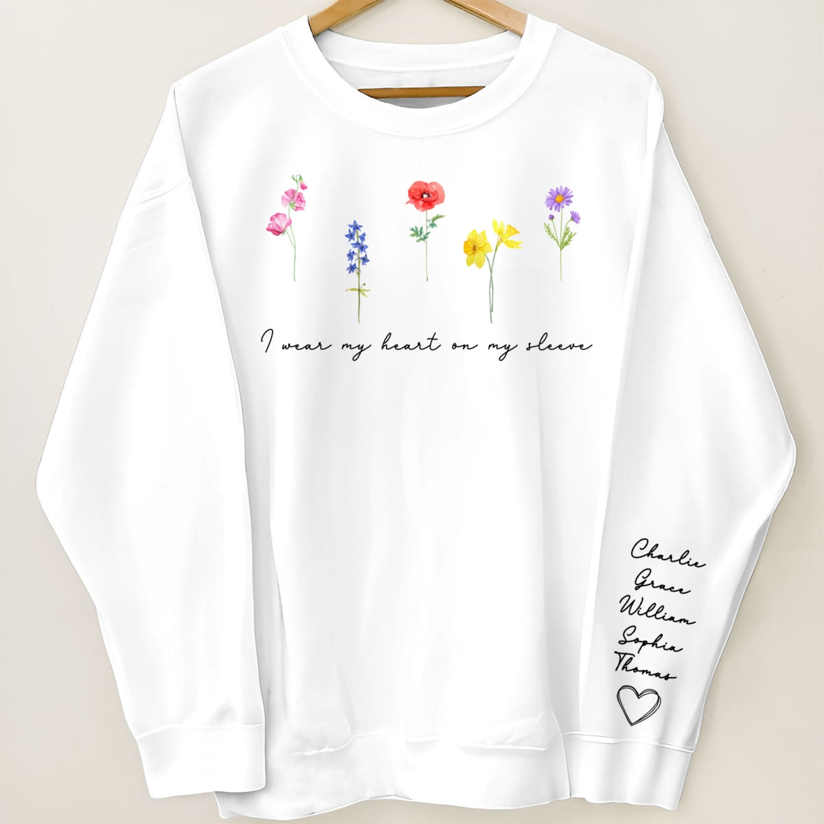 Watercolor Birth Month Flowers Personalized Sleeve Printed Sweatshirt, Gift For Mom Granma Aunt