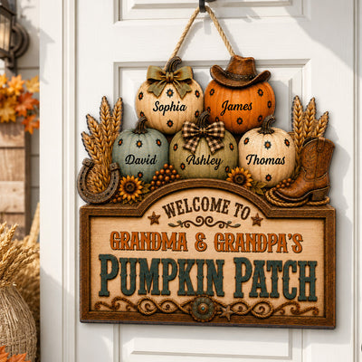 Western Vibe Welcome To Grandma Grandpa Pumpkin Patch 2D Flat - Personalized Wood Sign