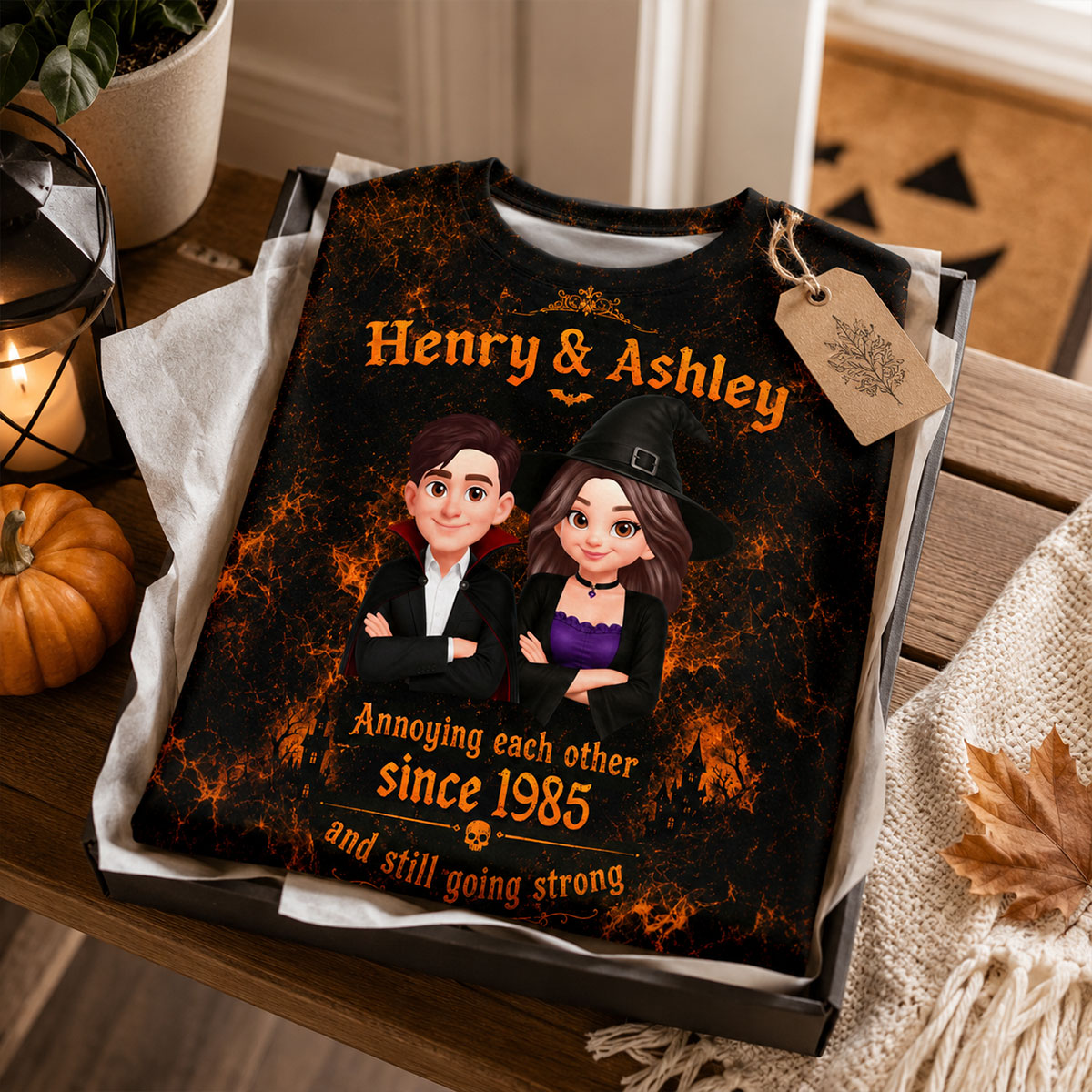 Retro Halloween Couple - Personalized Shirt - Halloween Matching Shirts for Couple, Anniversary Gift for Him, for Her