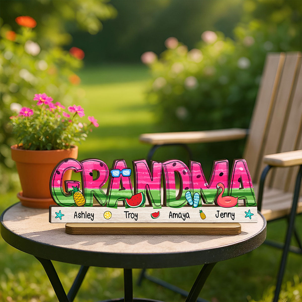 Summer Grandma Mom Watermelon Pattern Personalized 2-Layer Standing Wooden Plaque